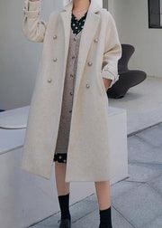 New beige woolen outwear plus size clothing maxi coat back open woolen outwear double breast - bagstylebliss