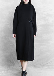 New black Coat Women casual stand collar asymmetric long coat woolen outwear - bagstylebliss