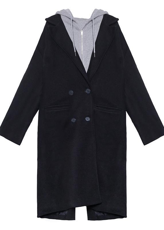 New black Woolen Coats Women plus size Notched false two pieces Winter coats - bagstylebliss