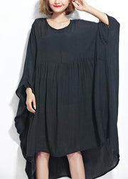 New Black Chiffon Dresses Plus Size Clothing Linen Maxi Dress Fine High Waist Batwing Sleeve Clothing