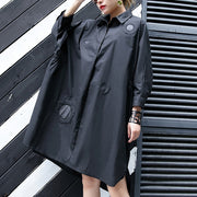 New black cotton knee dress plus size clothing cotton maxi dress women lapel collar asymmetric cotton dresses