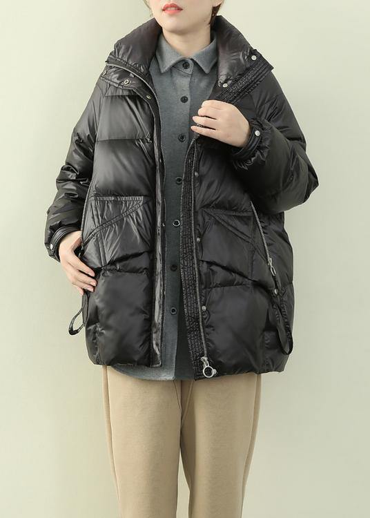 New black down jacket woman trendy plus size winter jacket stand collar zippered overcoat - bagstylebliss