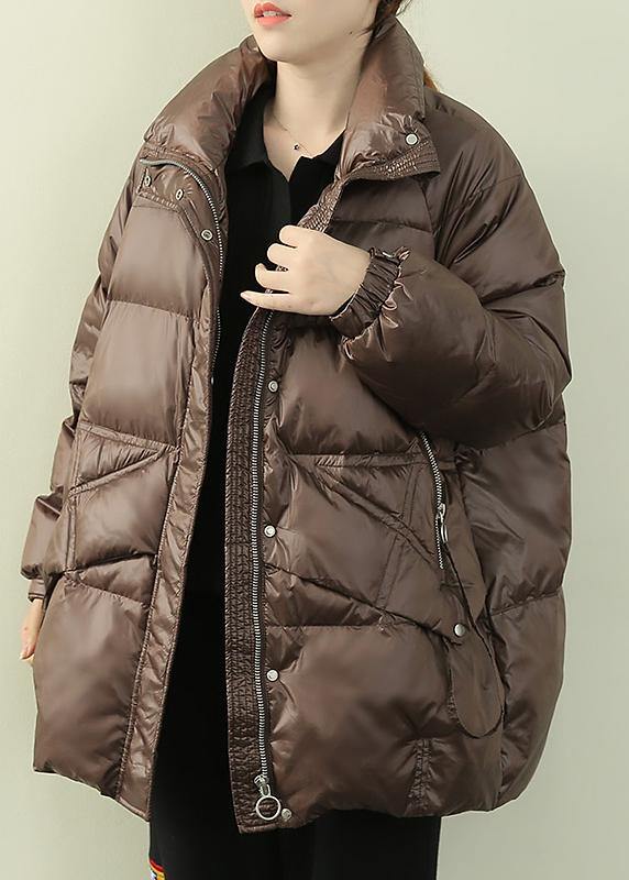 New black down jacket woman trendy plus size winter jacket stand collar zippered overcoat - bagstylebliss