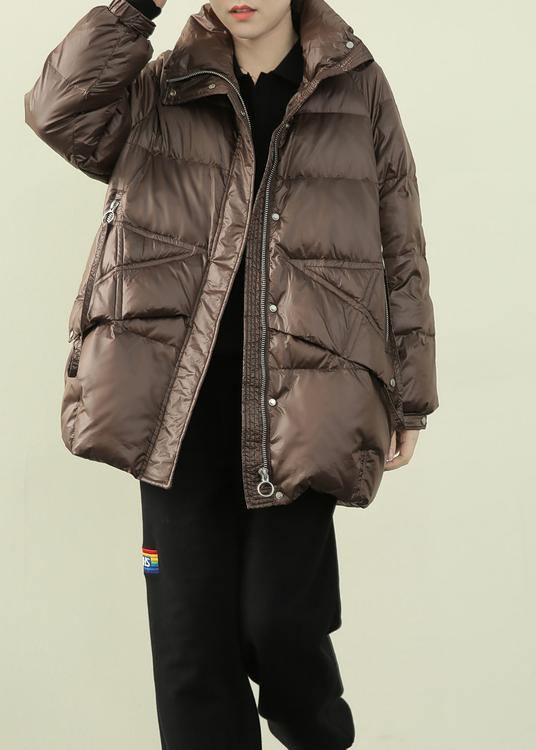 New black down jacket woman trendy plus size winter jacket stand collar zippered overcoat - bagstylebliss