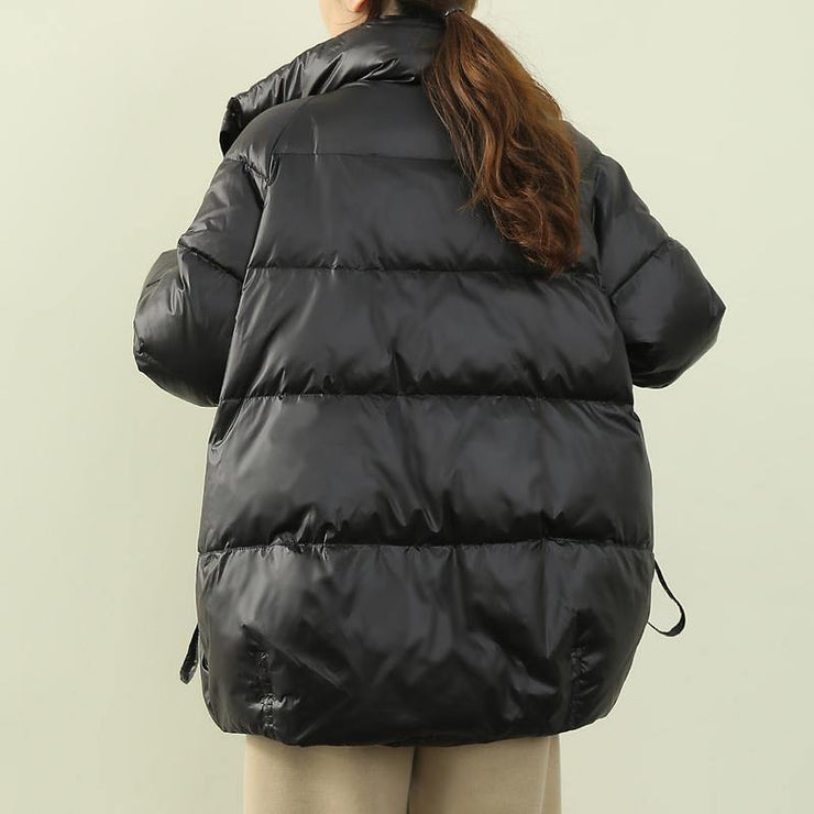 New black down jacket woman trendy plus size winter jacket stand collar zippered overcoat - bagstylebliss