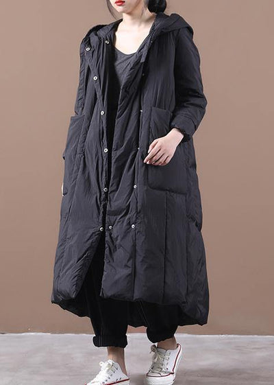 New black duck down coat oversize winter jacket hooded Large pockets Elegant coats - bagstylebliss