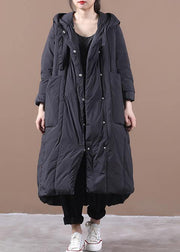 New black duck down coat oversize winter jacket hooded Large pockets Elegant coats - bagstylebliss