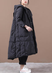 New black duck down coat oversize winter jacket hooded Large pockets Elegant coats - bagstylebliss