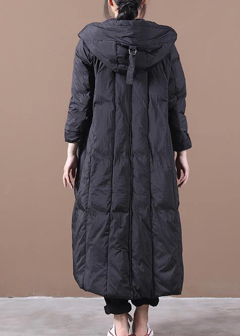 New black duck down coat oversize winter jacket hooded Large pockets Elegant coats - bagstylebliss