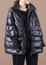 New black duck down coat plus size clothing down jacket stand collar patchwork women overcoat - bagstylebliss