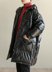 New black overcoat oversize snow jackets hooded zippered coats - bagstylebliss