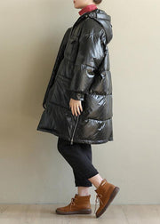 New black overcoat oversize snow jackets hooded zippered coats - bagstylebliss