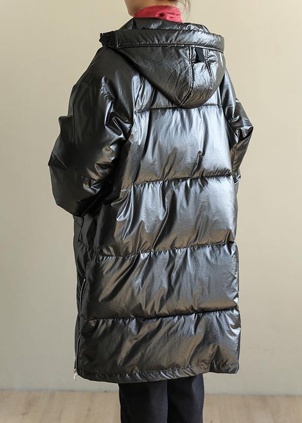 New black overcoat oversize snow jackets hooded zippered coats - bagstylebliss