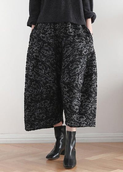 New black retro drape wide leg pants women's large size loose jacquard nine pants - bagstylebliss