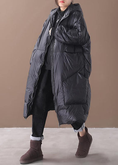 New black warm winter coat plus size down jacket hooded pockets women coats - bagstylebliss