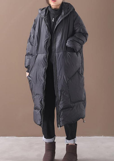 New black warm winter coat plus size down jacket hooded pockets women coats - bagstylebliss