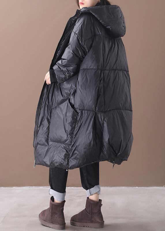 New black warm winter coat plus size down jacket hooded pockets women coats - bagstylebliss