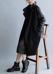 New black wool coat plus size medium length jackets double breast pockets winter women coats - bagstylebliss