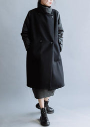 New black wool coat plus size medium length jackets double breast pockets winter women coats - bagstylebliss