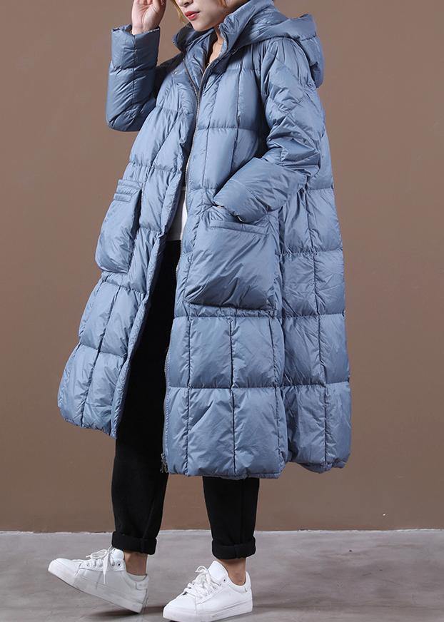 New blue down coat winter casual down jacket hooded zippered Casual outwear - bagstylebliss