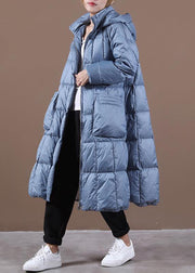 New blue down coat winter casual down jacket hooded zippered Casual outwear - bagstylebliss