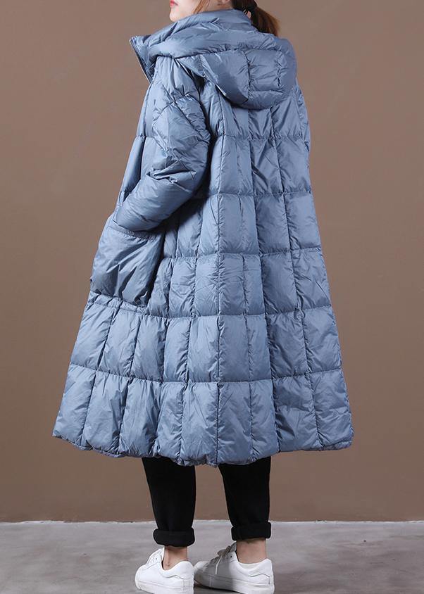 New blue down coat winter casual down jacket hooded zippered Casual outwear - bagstylebliss