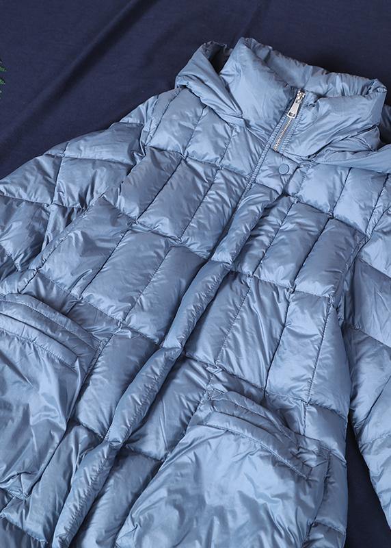 New blue down coat winter casual down jacket hooded zippered Casual outwear - bagstylebliss