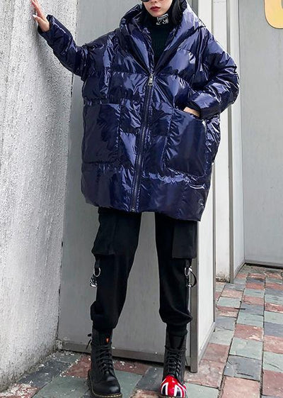 New blue womens parkas casual Coats winter hooded zippered outwear - bagstylebliss