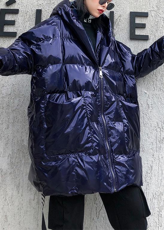 New blue womens parkas casual Coats winter hooded zippered outwear - bagstylebliss