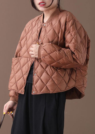 New brown warm winter coat plus size winter stand collar Geometric overcoat - bagstylebliss