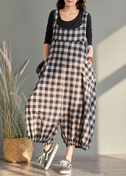 New cage pants casual plaid jumpsuit cotton and linen overalls women - bagstylebliss