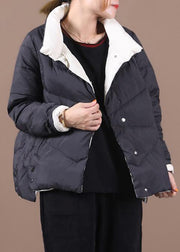 New casual down jacket coats black stand collar pockets warm winter coat - bagstylebliss