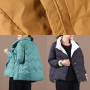 New casual down jacket coats black stand collar pockets warm winter coat - bagstylebliss
