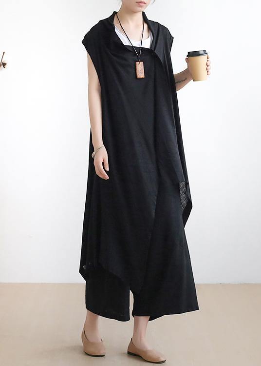 New casual ladies black vest with cotton wide-leg pants two-piece suit - bagstylebliss