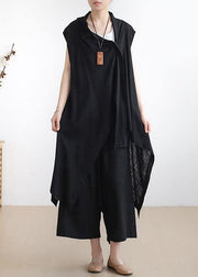 New casual ladies black vest with cotton wide-leg pants two-piece suit - bagstylebliss