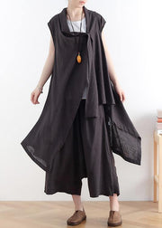 New casual ladies black vest with cotton wide-leg pants two-piece suit - bagstylebliss