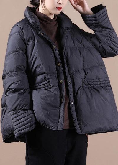 New casual snow jackets winter outwear black stand collar Chinese Button down coat - bagstylebliss