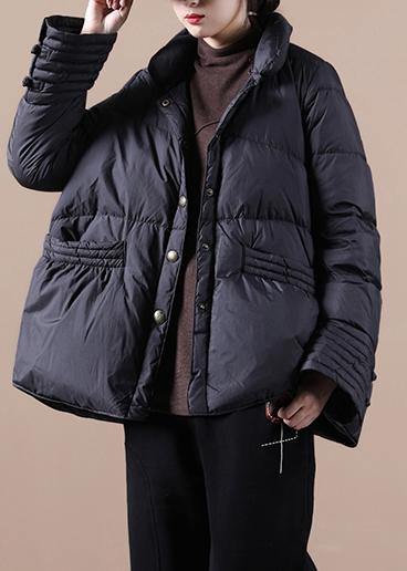 New casual snow jackets winter outwear black stand collar Chinese Button down coat - bagstylebliss
