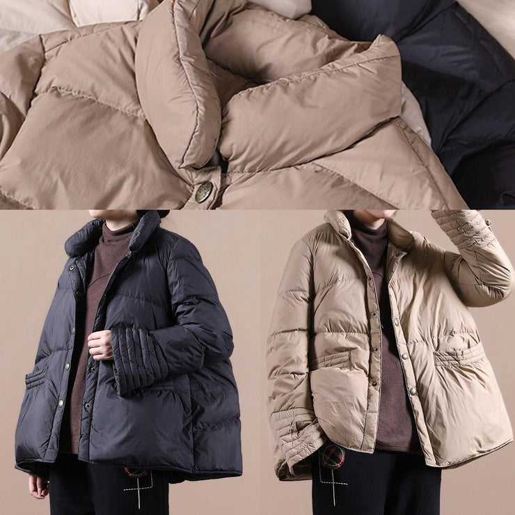 New casual snow jackets winter outwear black stand collar Chinese Button down coat - bagstylebliss