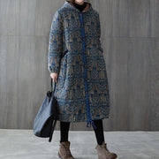 New casual winter jacket winter outwear blue print hooded drawstring coat - bagstylebliss