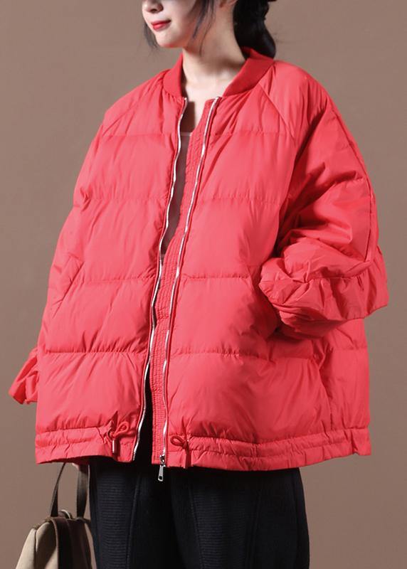 New casual womens parka Jackets red stand collar Ruffles warm winter coat - bagstylebliss