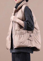 New casual womens parka coats khaki stand collar zippered down jacket - bagstylebliss