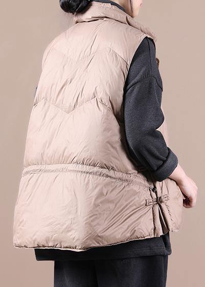 New casual womens parka coats khaki stand collar zippered down jacket - bagstylebliss