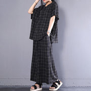 New cotton tops plus size Casual Short Sleeve Plaid Cotton Summer Suits