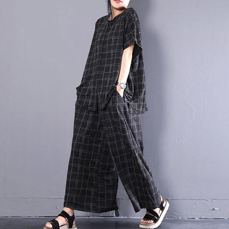 New cotton tops plus size Casual Short Sleeve Plaid Cotton Summer Suits