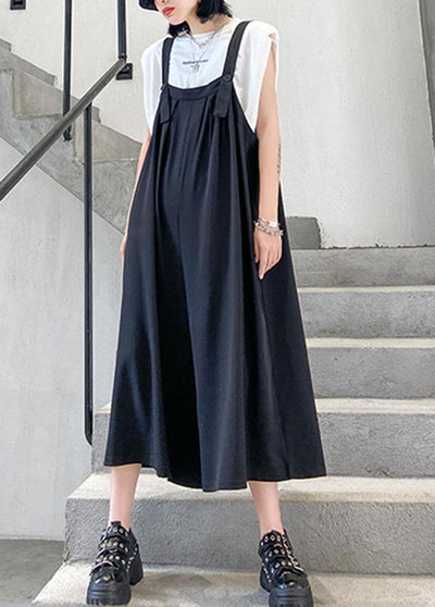 New fashion black large size loose straight tube wide leg jumpsuit female summer - bagstylebliss