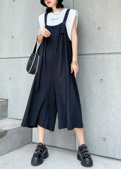 New fashion black large size loose straight tube wide leg jumpsuit female summer - bagstylebliss