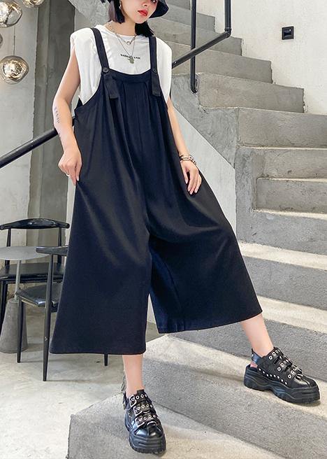 New fashion black large size loose straight tube wide leg jumpsuit female summer - bagstylebliss