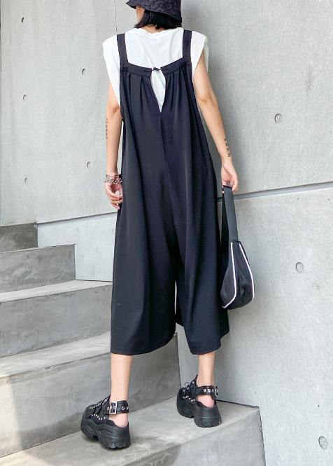 New fashion black large size loose straight tube wide leg jumpsuit female summer - bagstylebliss