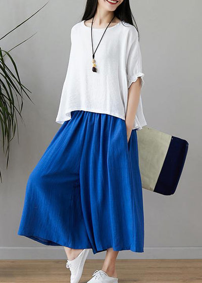 New fashion cotton and linen women loose large size was thin solid color shirt + wide leg pants two-piece - bagstylebliss